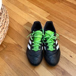 Adidas Goletto VI FG Soccer Cleats - green, black, and white with green laces